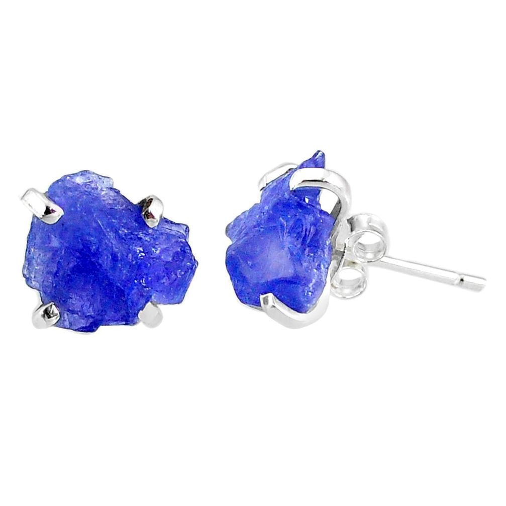 6.80cts natural raw tanzanite rough 925 sterling silver stud earrings r79531