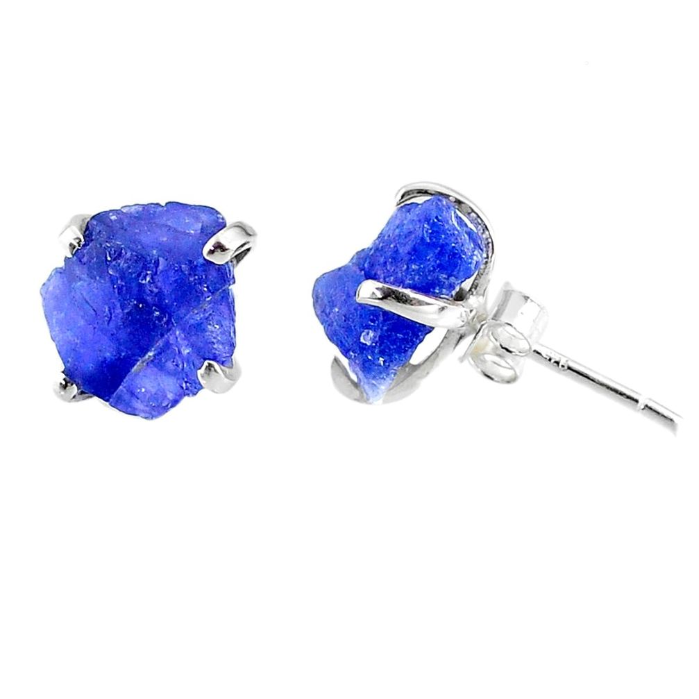7.48cts natural raw tanzanite rough 925 sterling silver stud earrings r79533