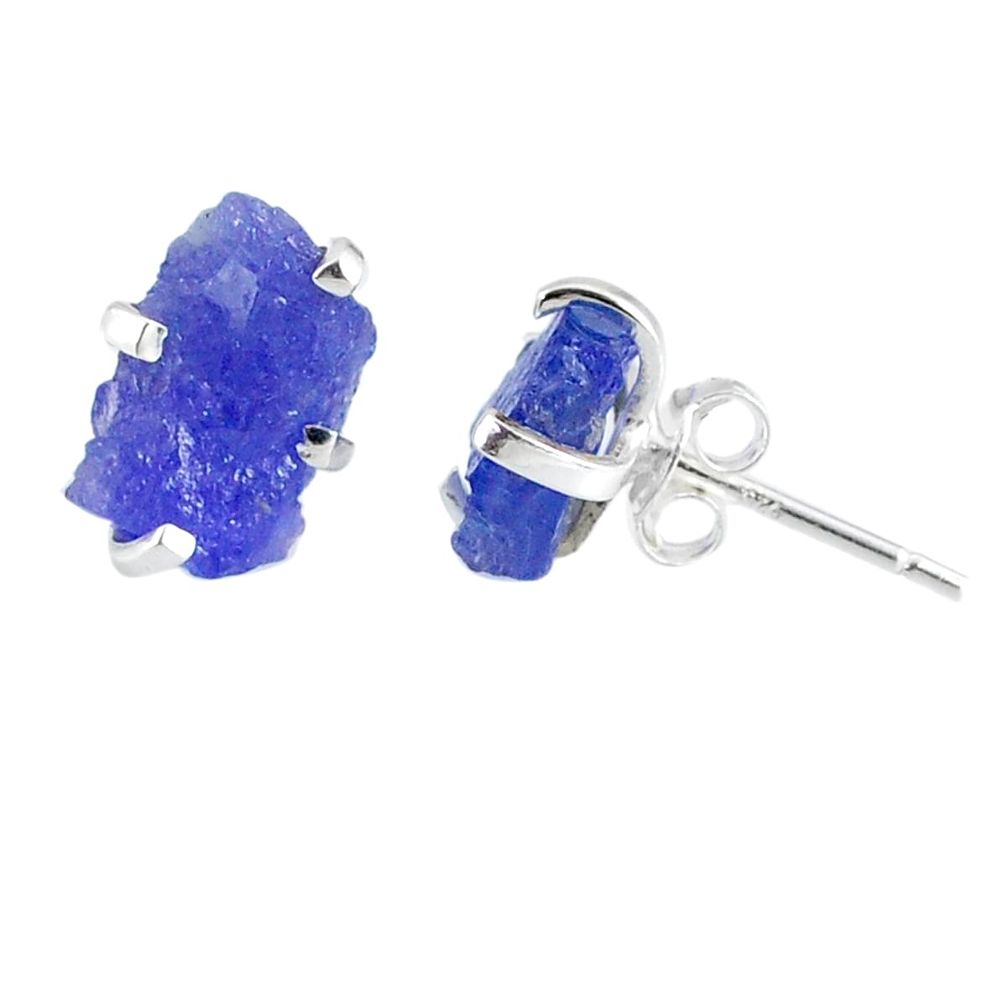 6.94cts natural raw tanzanite rough 925 sterling silver stud earrings r79539