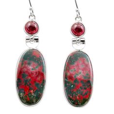 18.12cts natural red bloodstone african garnet 925 silver dangle earrings t61074