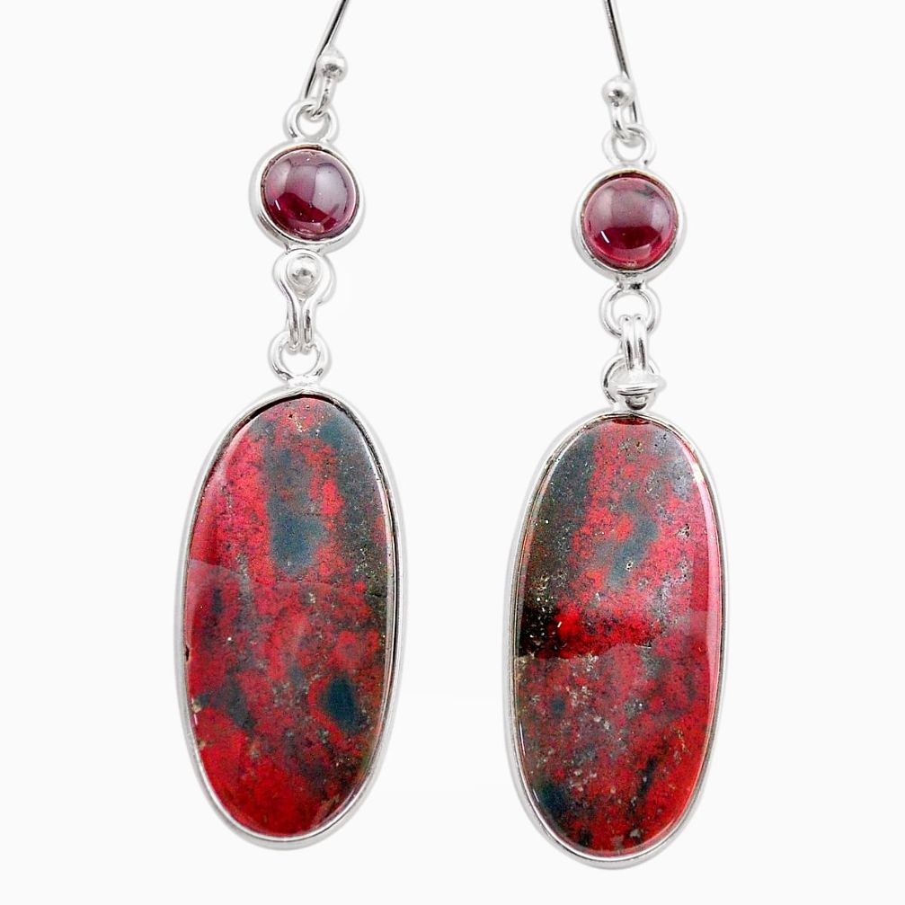 16.88cts natural red bloodstone african garnet 925 silver dangle earrings t61075