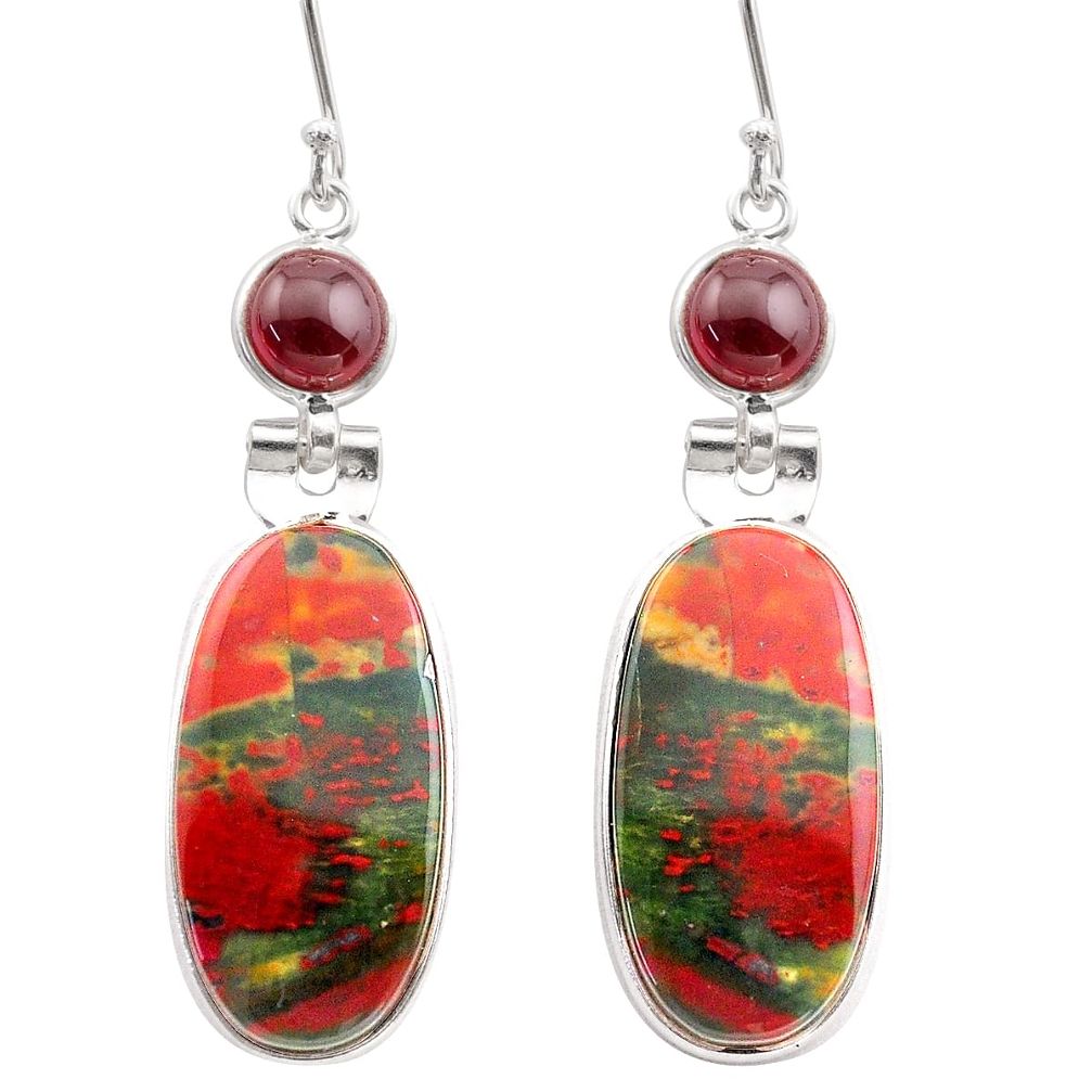18.12cts natural red bloodstone african garnet 925 silver dangle earrings t61076