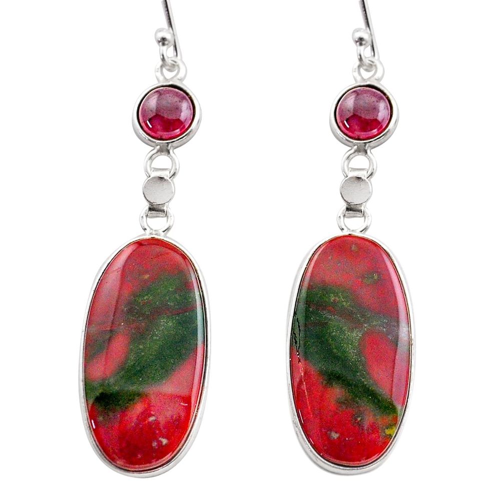 16.88cts natural red bloodstone african garnet 925 silver dangle earrings t61078