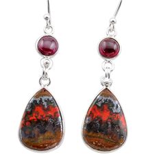 13.64cts natural red bloodstone african garnet 925 silver dangle earrings t61079