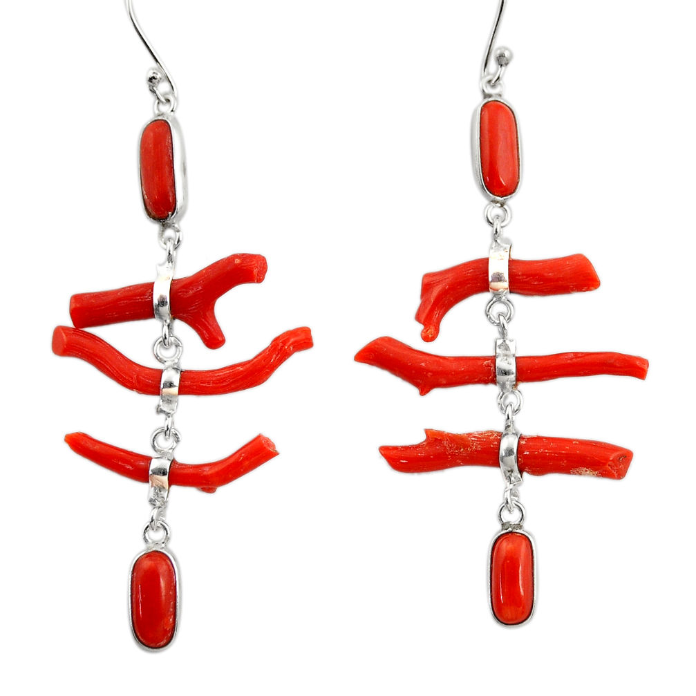 19.18cts natural red coral 925 sterling silver dangle earrings jewelry r33207
