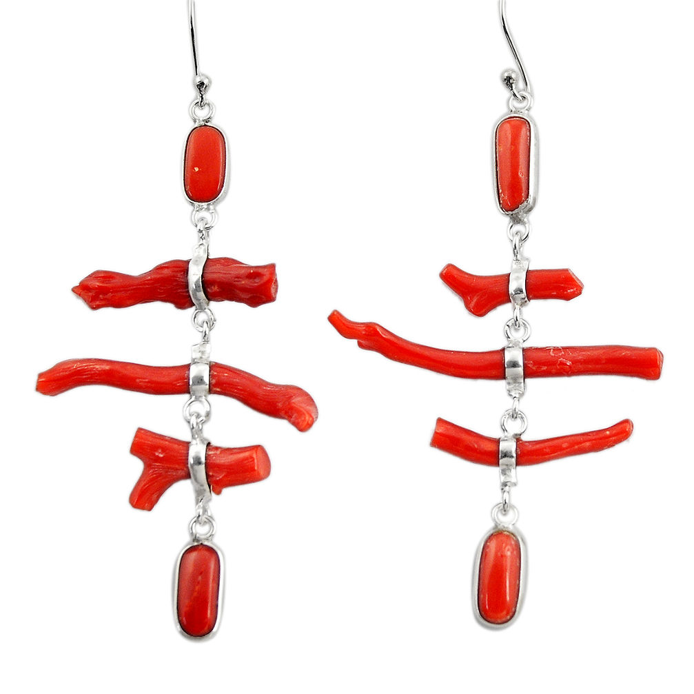 19.73cts natural red coral 925 sterling silver dangle earrings jewelry r33208