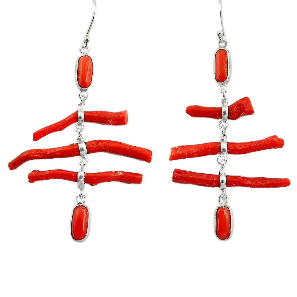 23.39cts natural red coral 925 sterling silver dangle earrings jewelry r33211