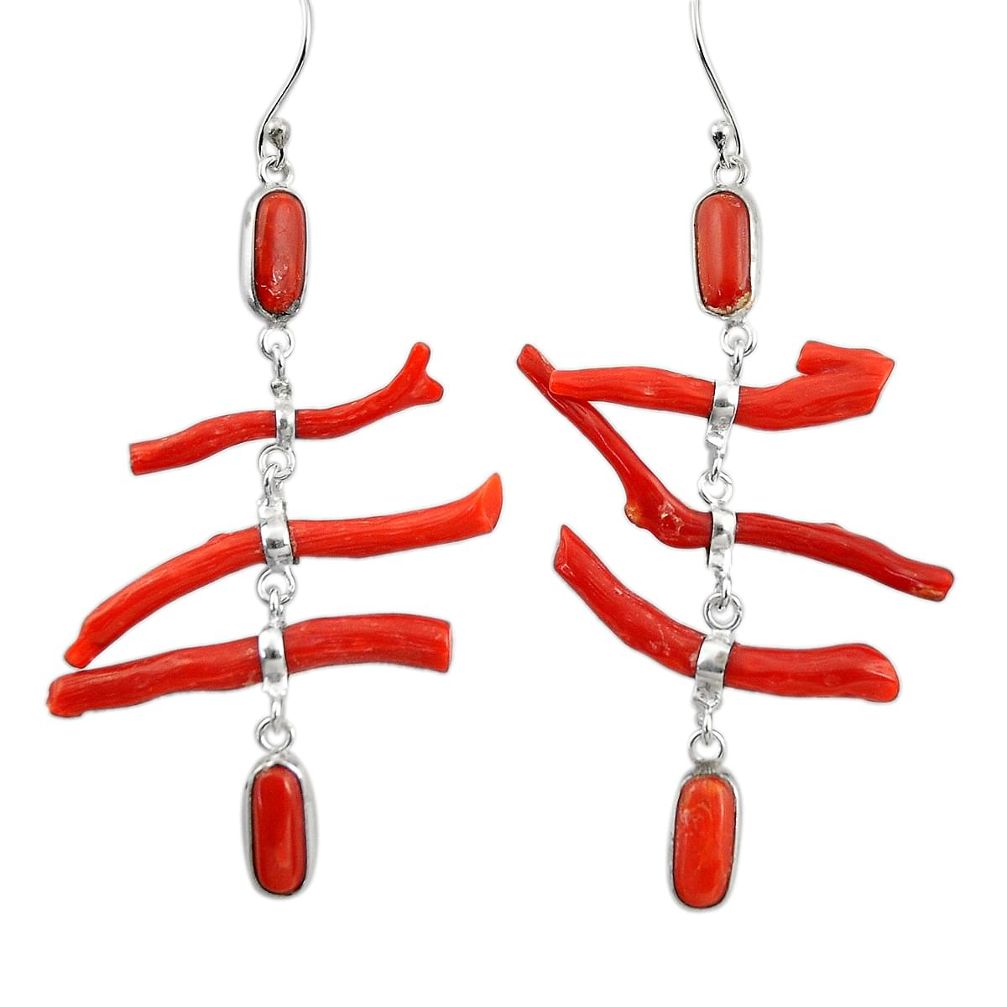 20.40cts natural red coral 925 sterling silver dangle earrings jewelry r33214