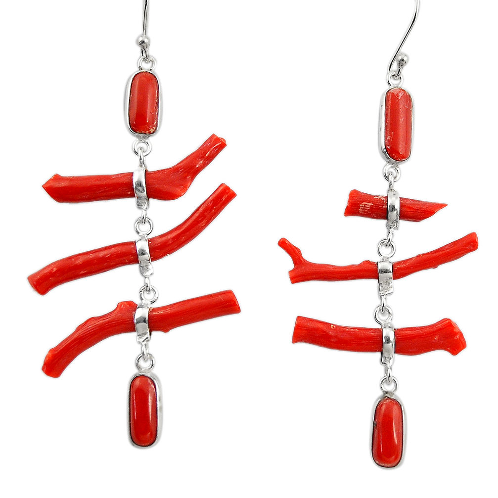 22.78cts natural red coral 925 sterling silver dangle earrings jewelry r33218