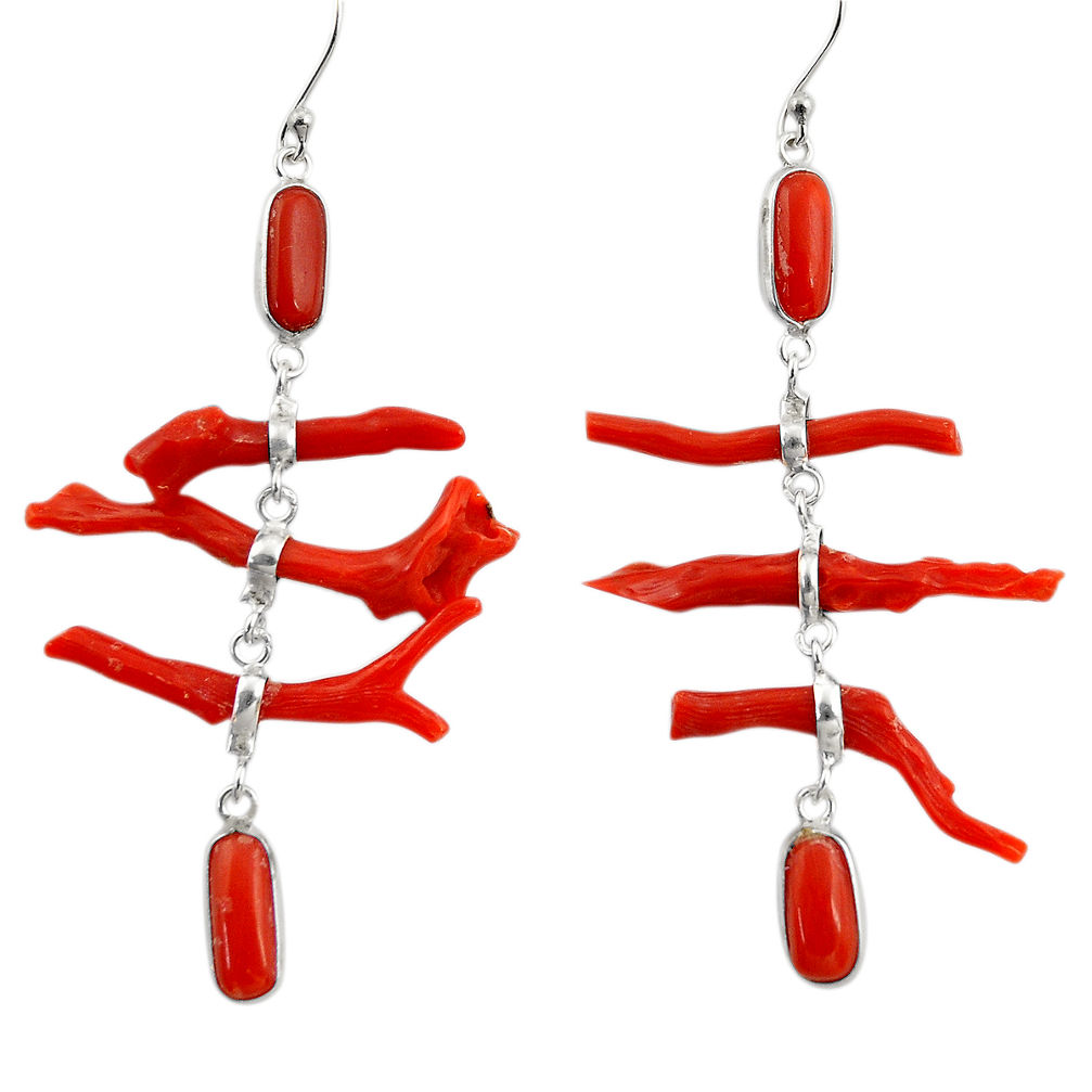 20.25cts natural red coral 925 sterling silver dangle earrings jewelry r33220