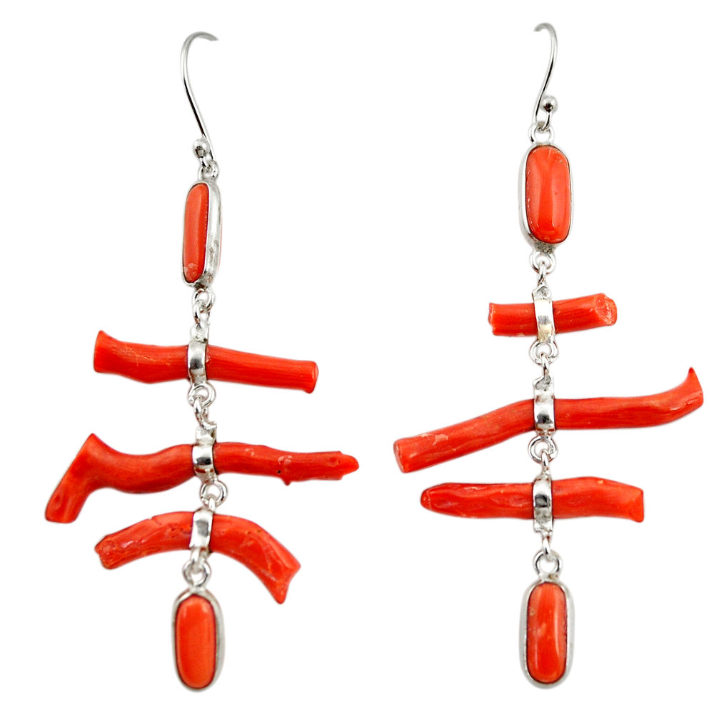 21.44cts natural red coral 925 sterling silver dangle earrings jewelry r33226