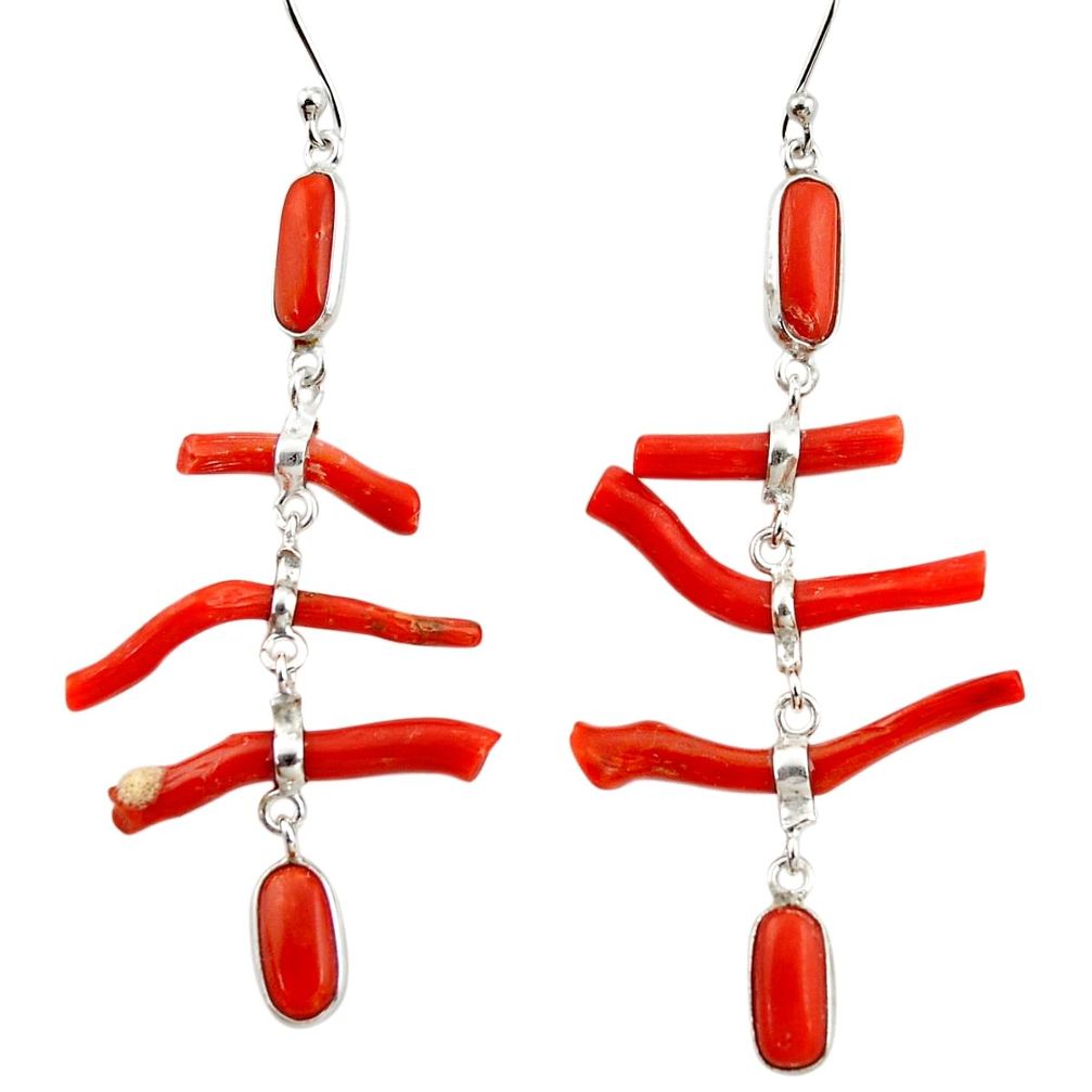 15.43cts natural red coral 925 sterling silver dangle earrings jewelry r33228