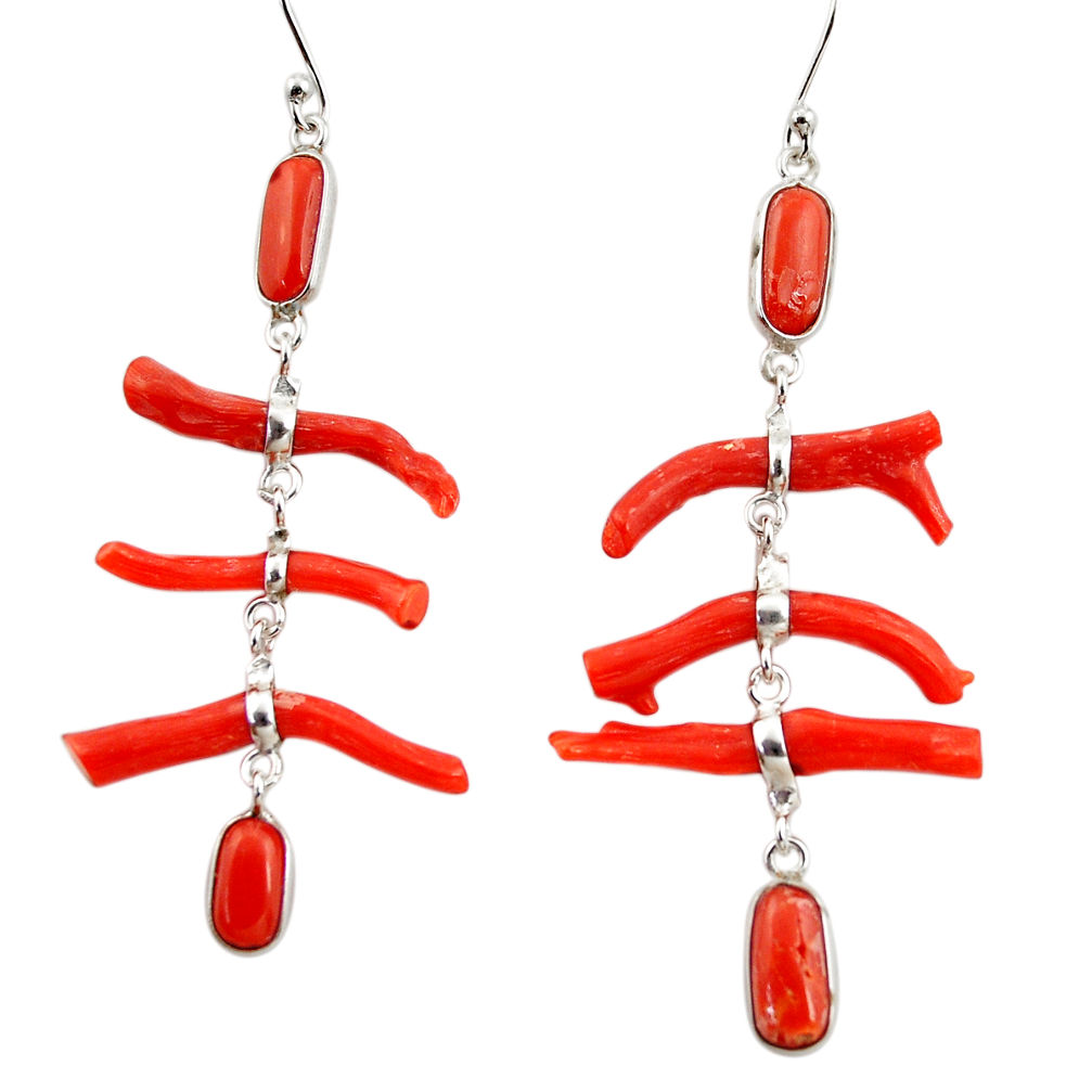 17.35cts natural red coral 925 sterling silver dangle earrings jewelry r33230