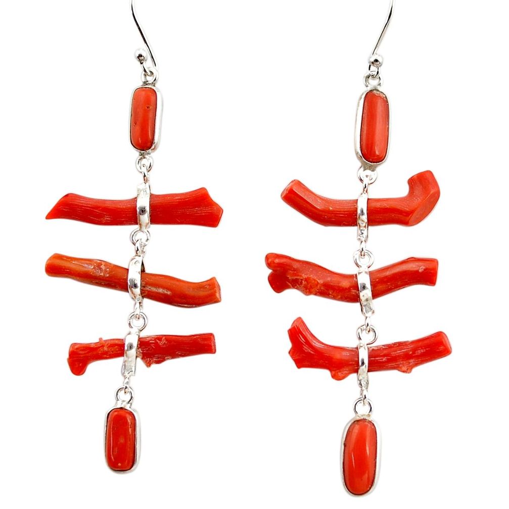 22.14cts natural red coral 925 sterling silver dangle earrings jewelry r33232