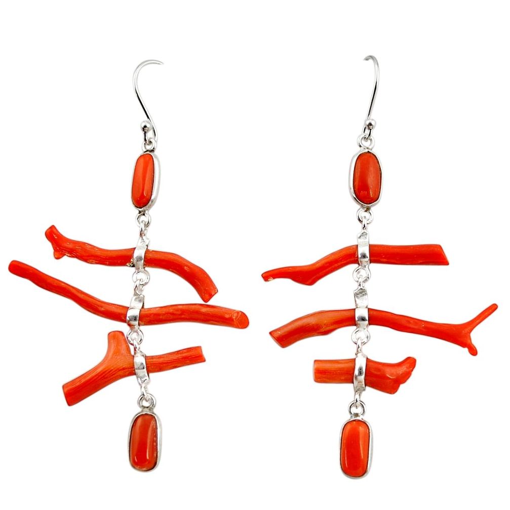 20.34cts natural red coral 925 sterling silver dangle earrings jewelry r33233