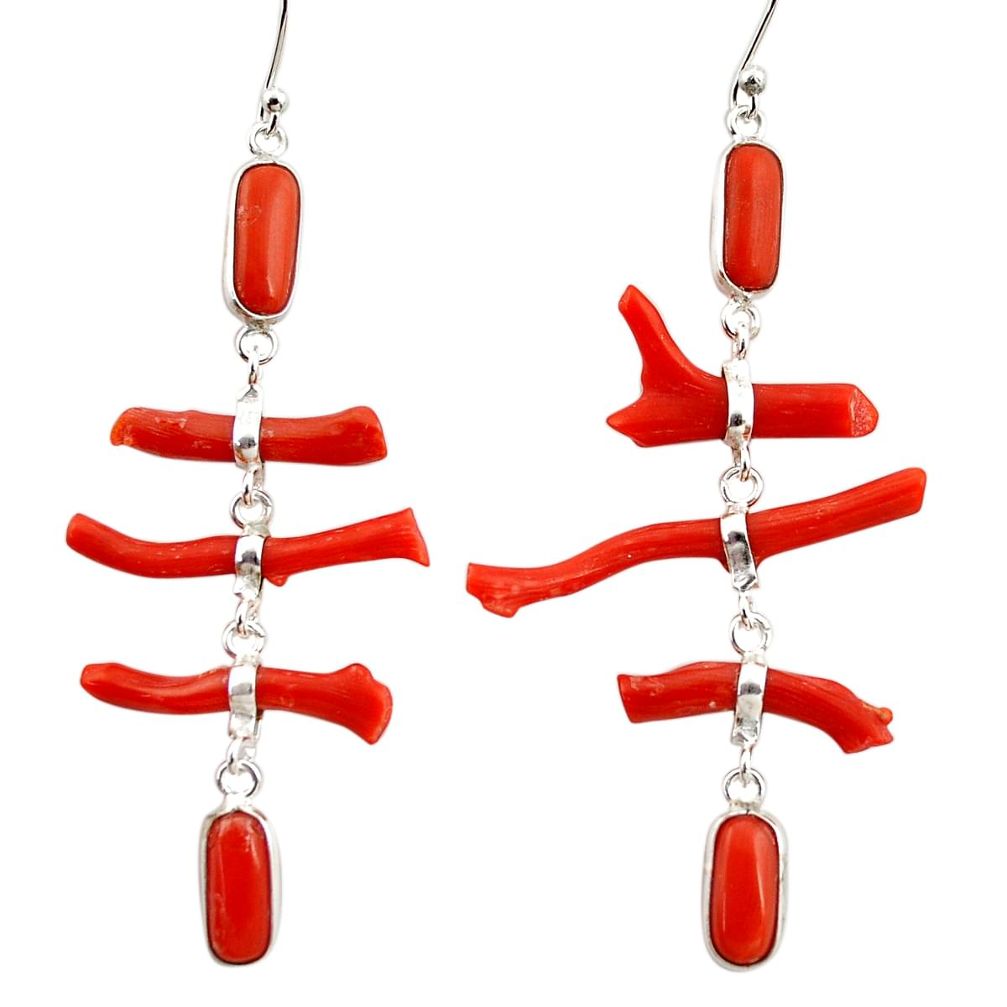 18.39cts natural red coral 925 sterling silver dangle earrings jewelry r33236