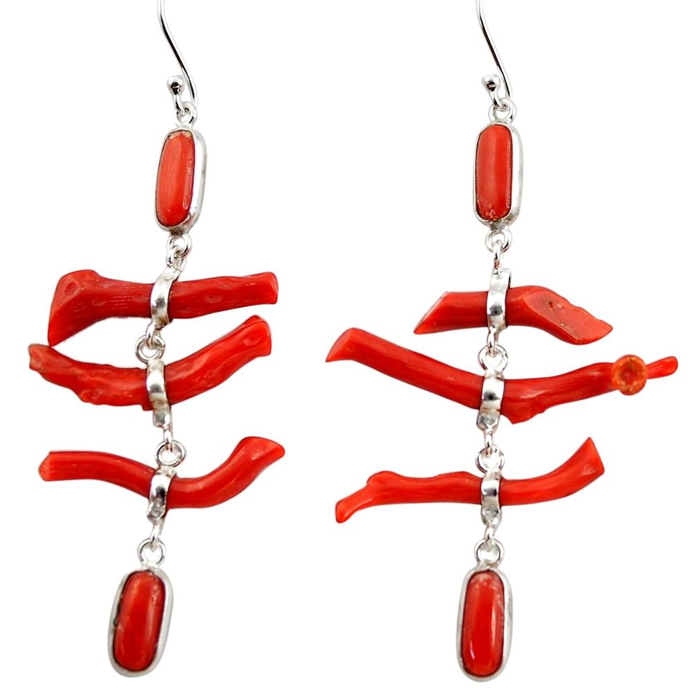 21.59cts natural red coral 925 sterling silver dangle earrings jewelry r33238