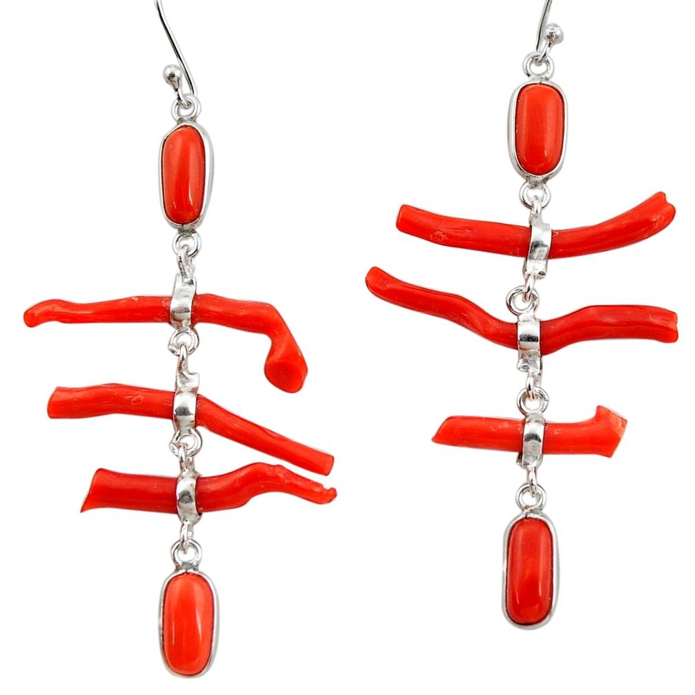16.50cts natural red coral 925 sterling silver dangle earrings jewelry r33240