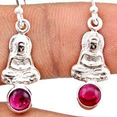 1.37cts natural red garnet 925 sterling silver buddha charm earrings t82796