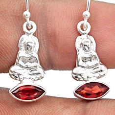 2.89cts natural red garnet 925 sterling silver buddha charm earrings t85389