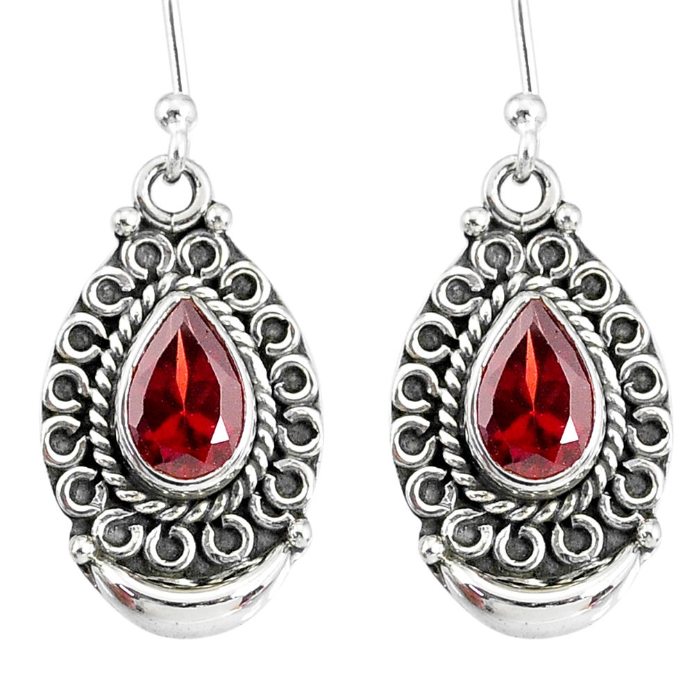 4.21cts natural red garnet 925 sterling silver dangle earrings jewelry r89305