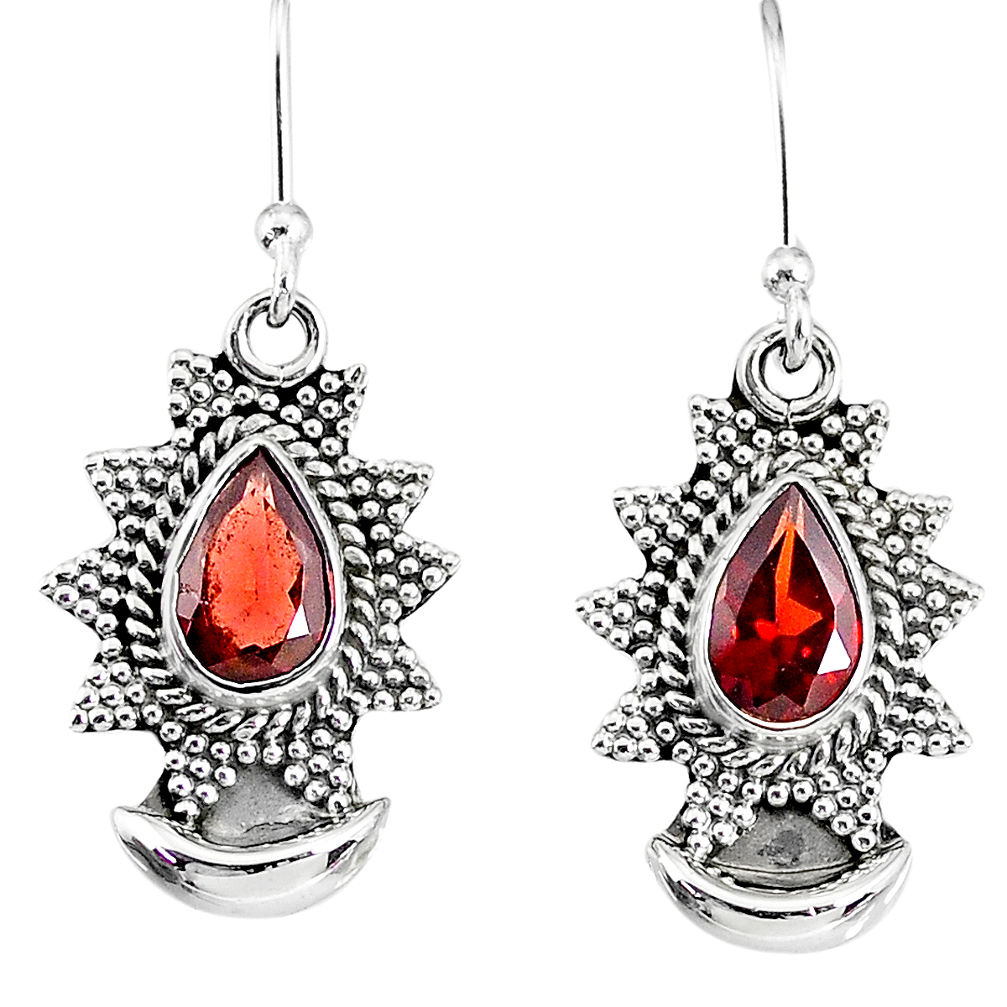 5.08cts natural red garnet 925 sterling silver dangle moon earrings r89151