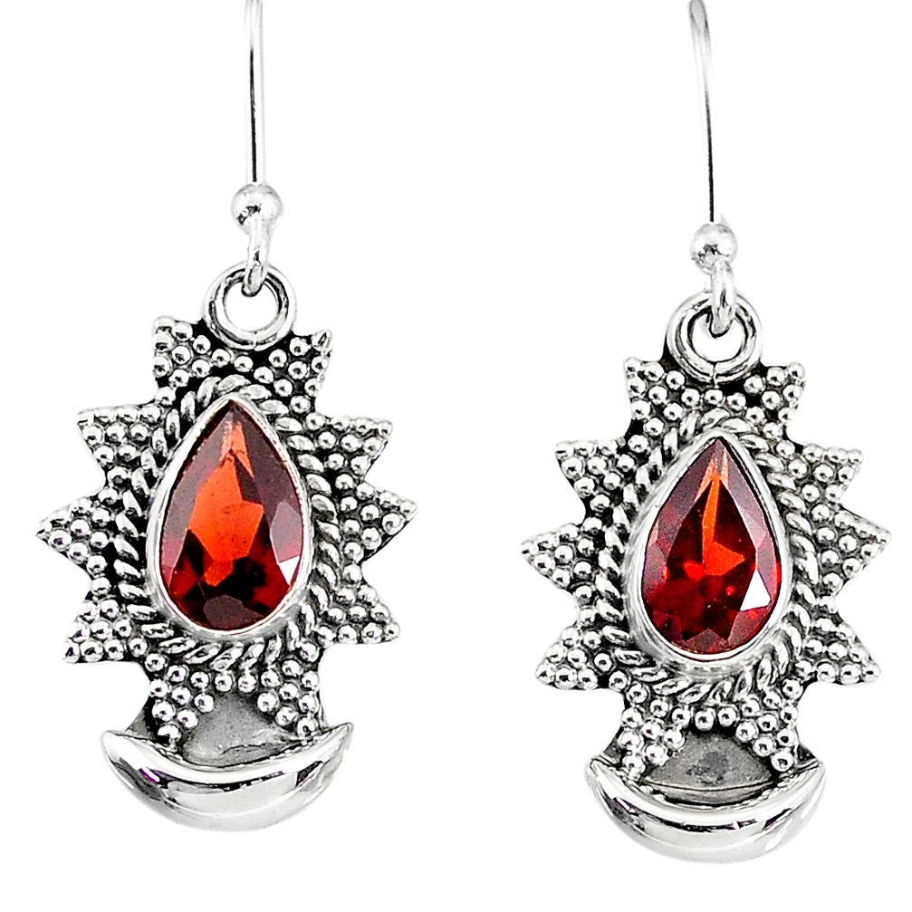 4.41cts natural red garnet 925 sterling silver dangle moon earrings r89161