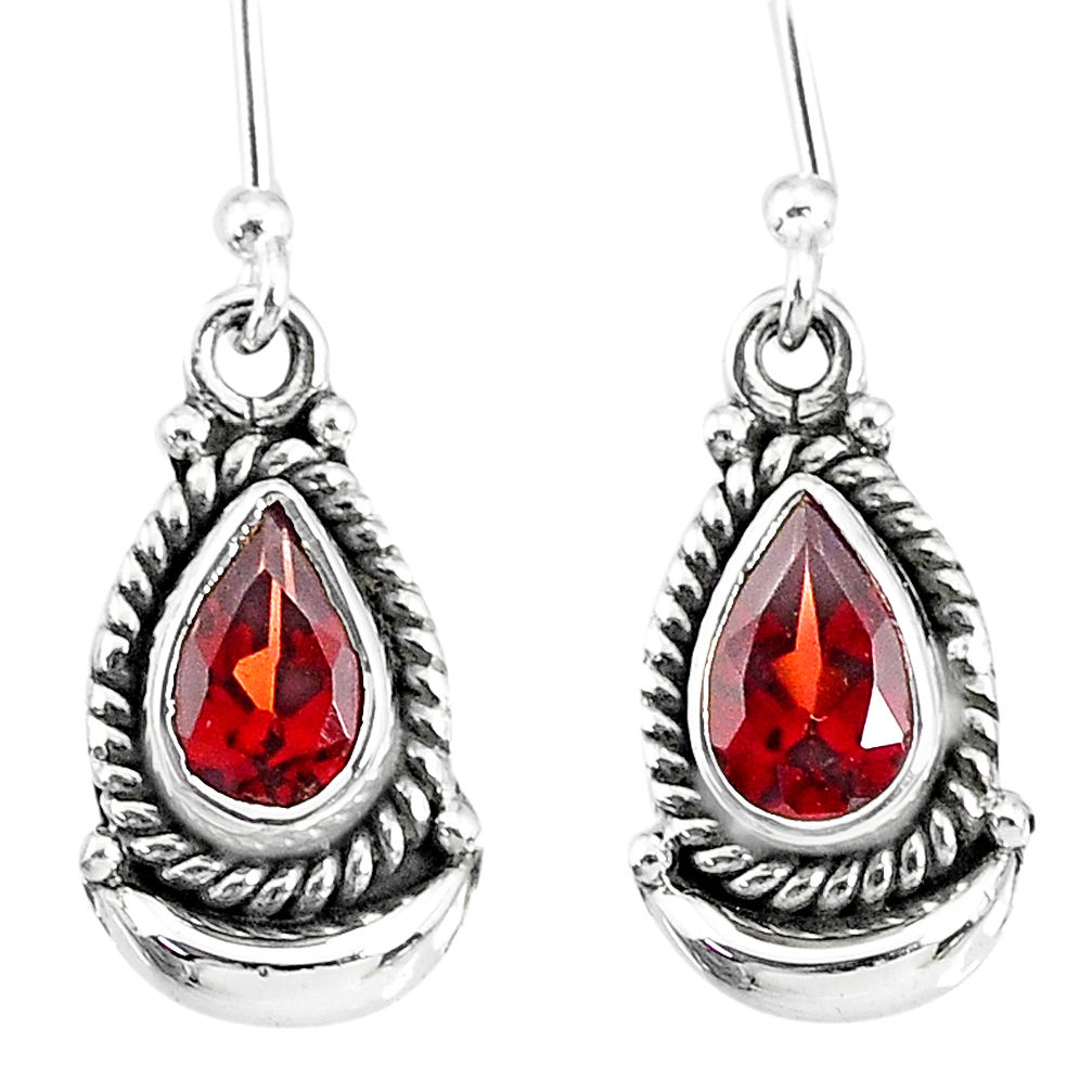 3.97cts natural red garnet 925 sterling silver dangle moon earrings r89183