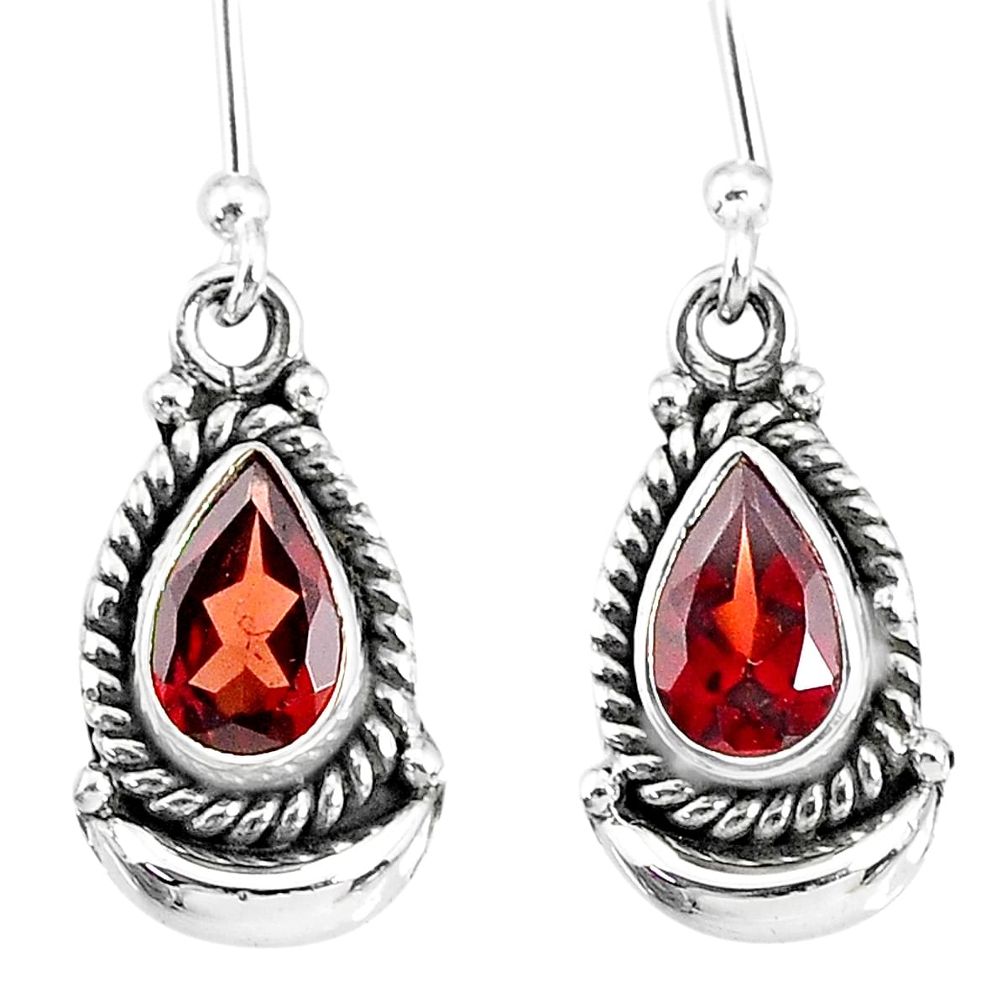 4.46cts natural red garnet 925 sterling silver dangle moon earrings r89213