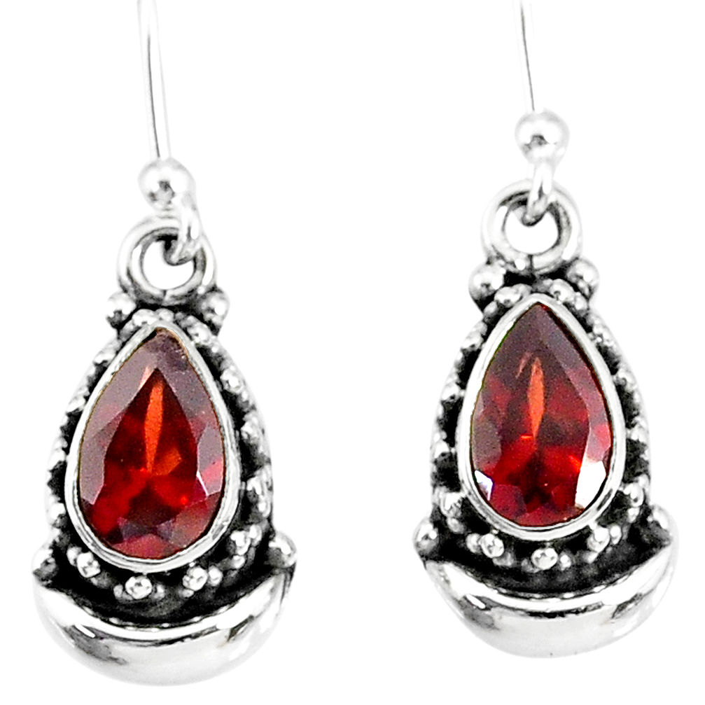 4.15cts natural red garnet 925 sterling silver dangle moon earrings r89224