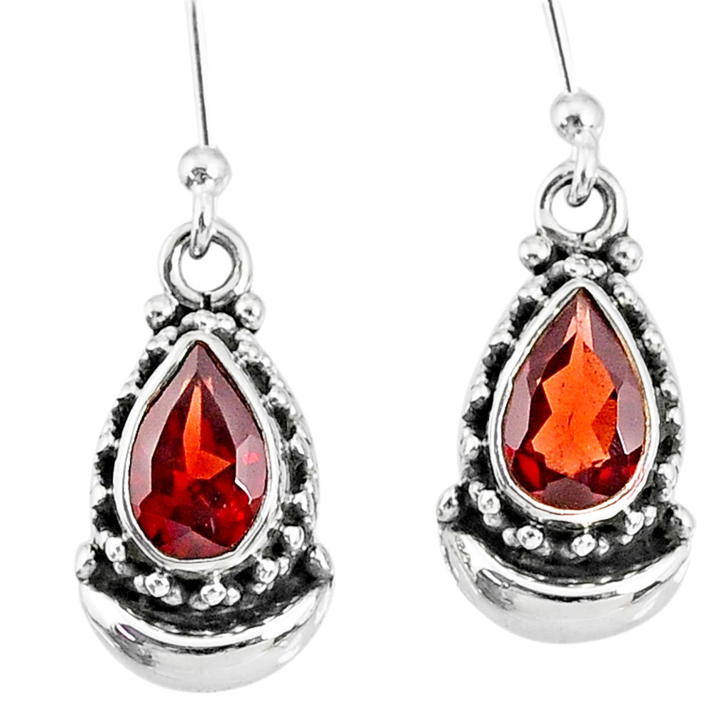 4.37cts natural red garnet 925 sterling silver dangle moon earrings r89254
