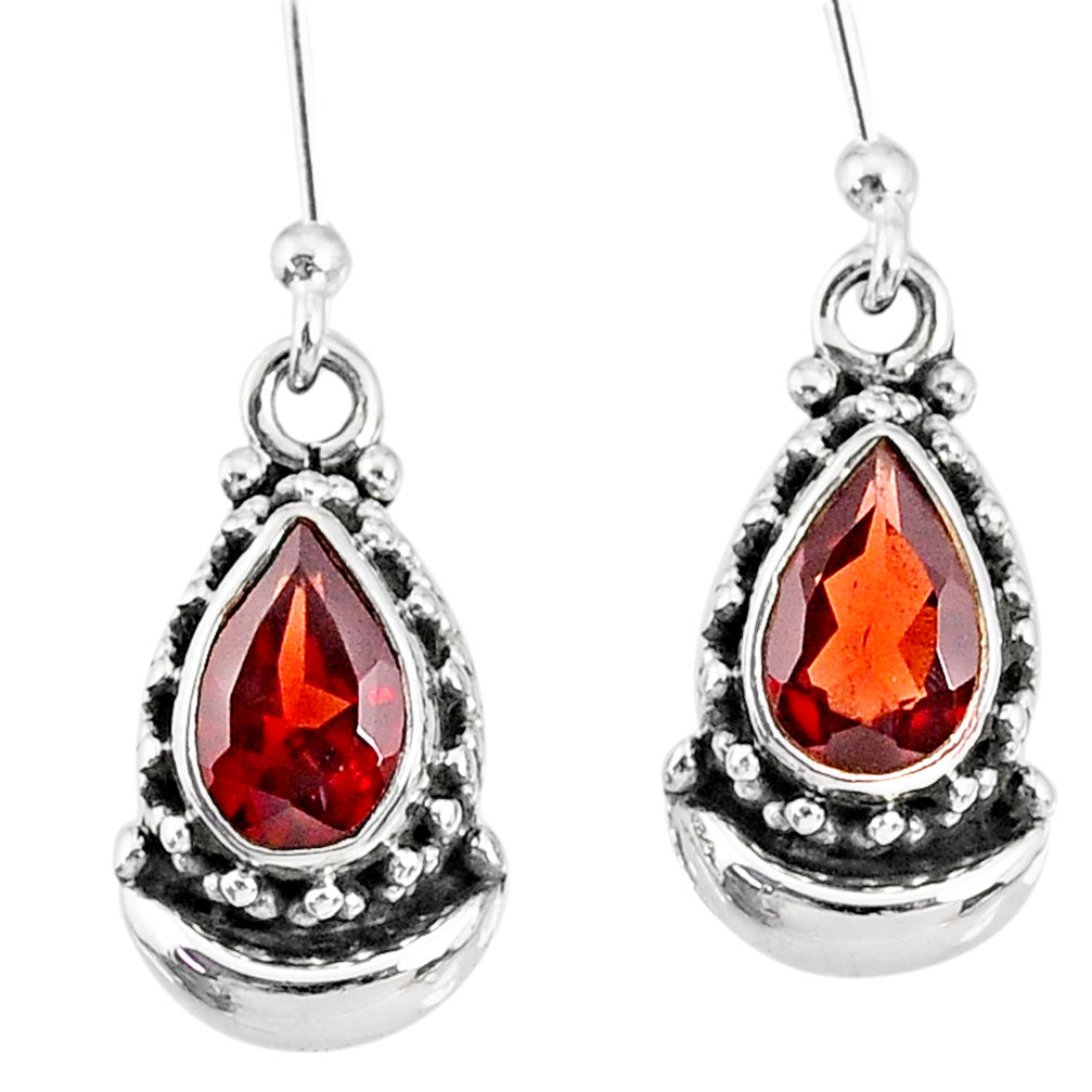 4.11cts natural red garnet 925 sterling silver dangle moon earrings r89255