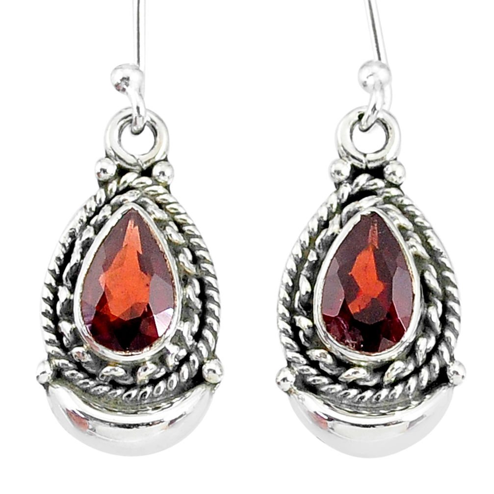 4.14cts natural red garnet 925 sterling silver dangle moon earrings r89271