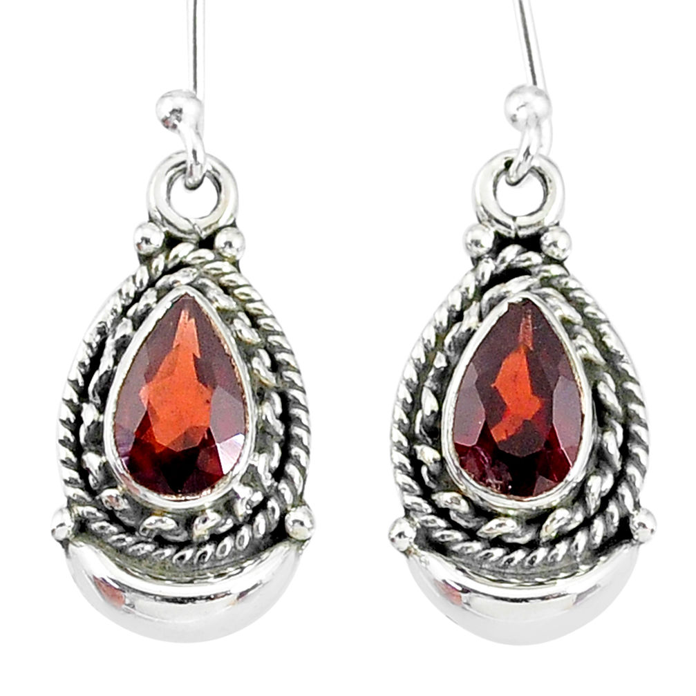 4.50cts natural red garnet 925 sterling silver dangle moon earrings r89273