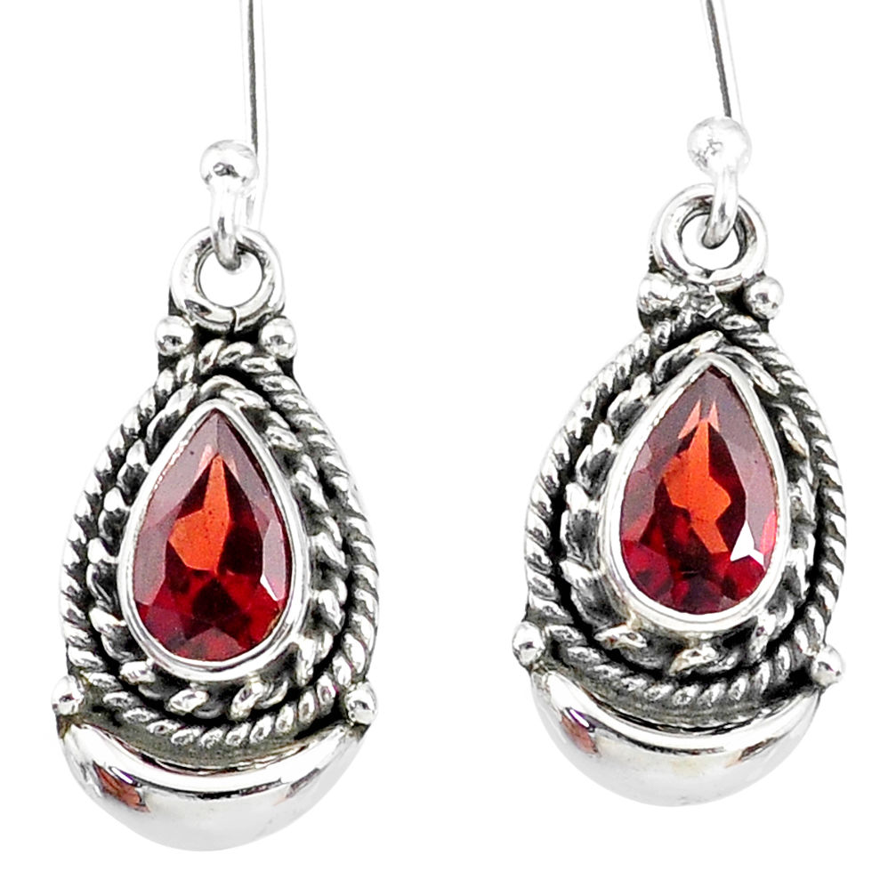 4.47cts natural red garnet 925 sterling silver dangle moon earrings r89292