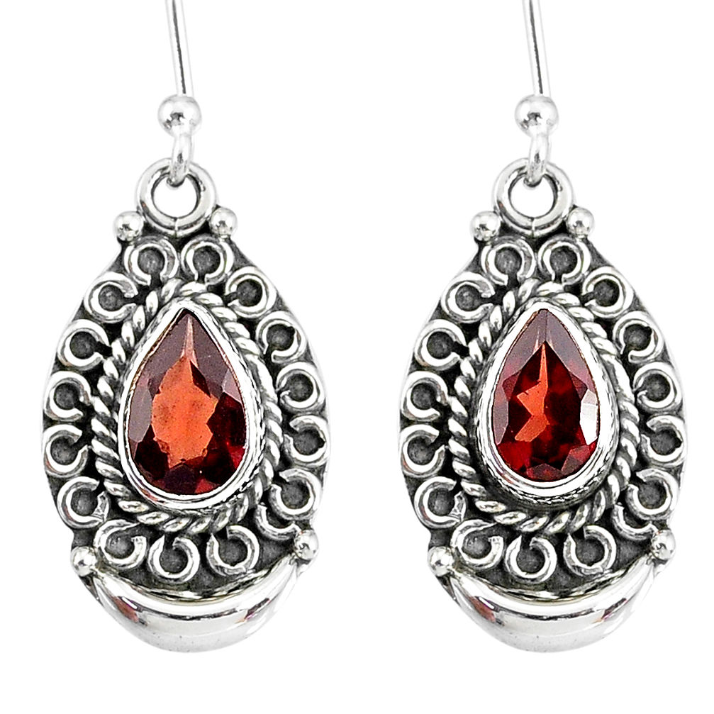 4.38cts natural red garnet 925 sterling silver dangle moon earrings r89327