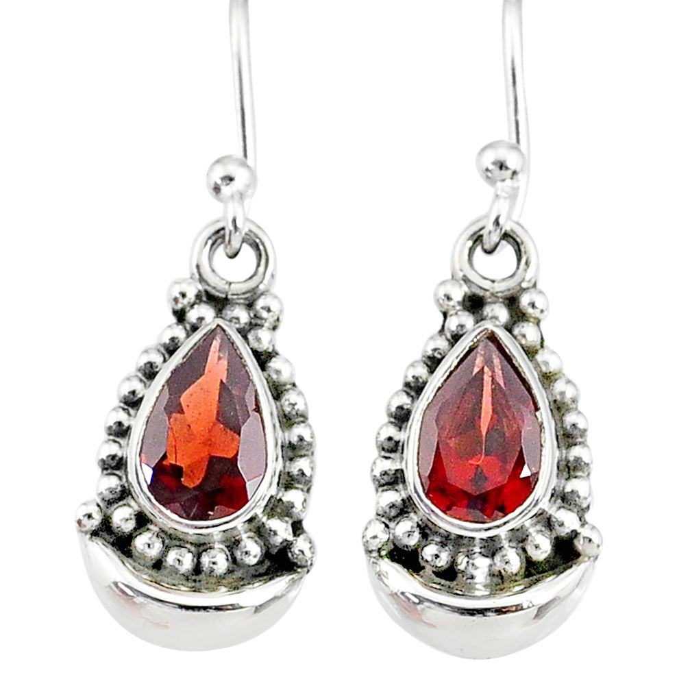 4.06cts natural red garnet 925 sterling silver dangle moon earrings r89347
