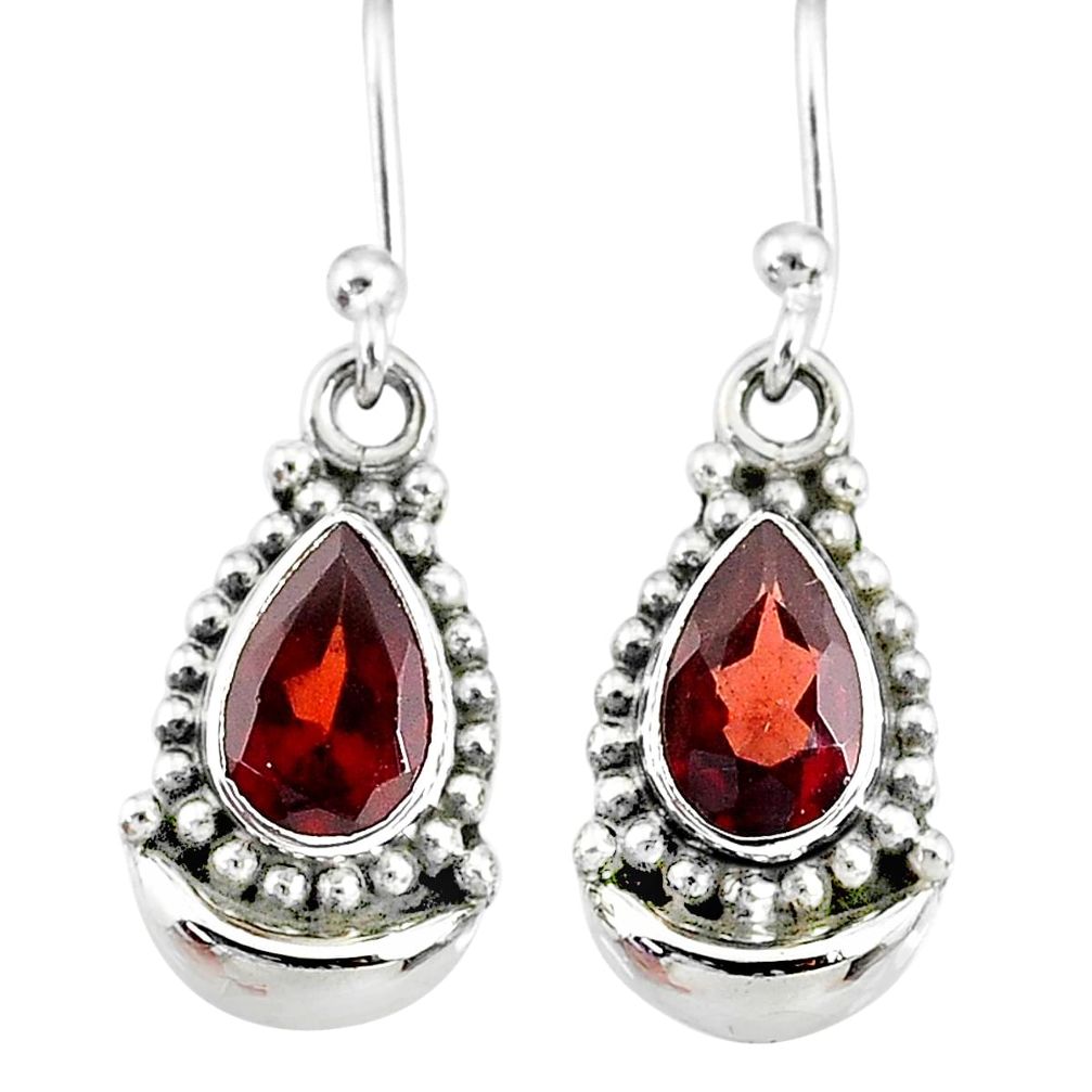 4.41cts natural red garnet 925 sterling silver dangle moon earrings r89371