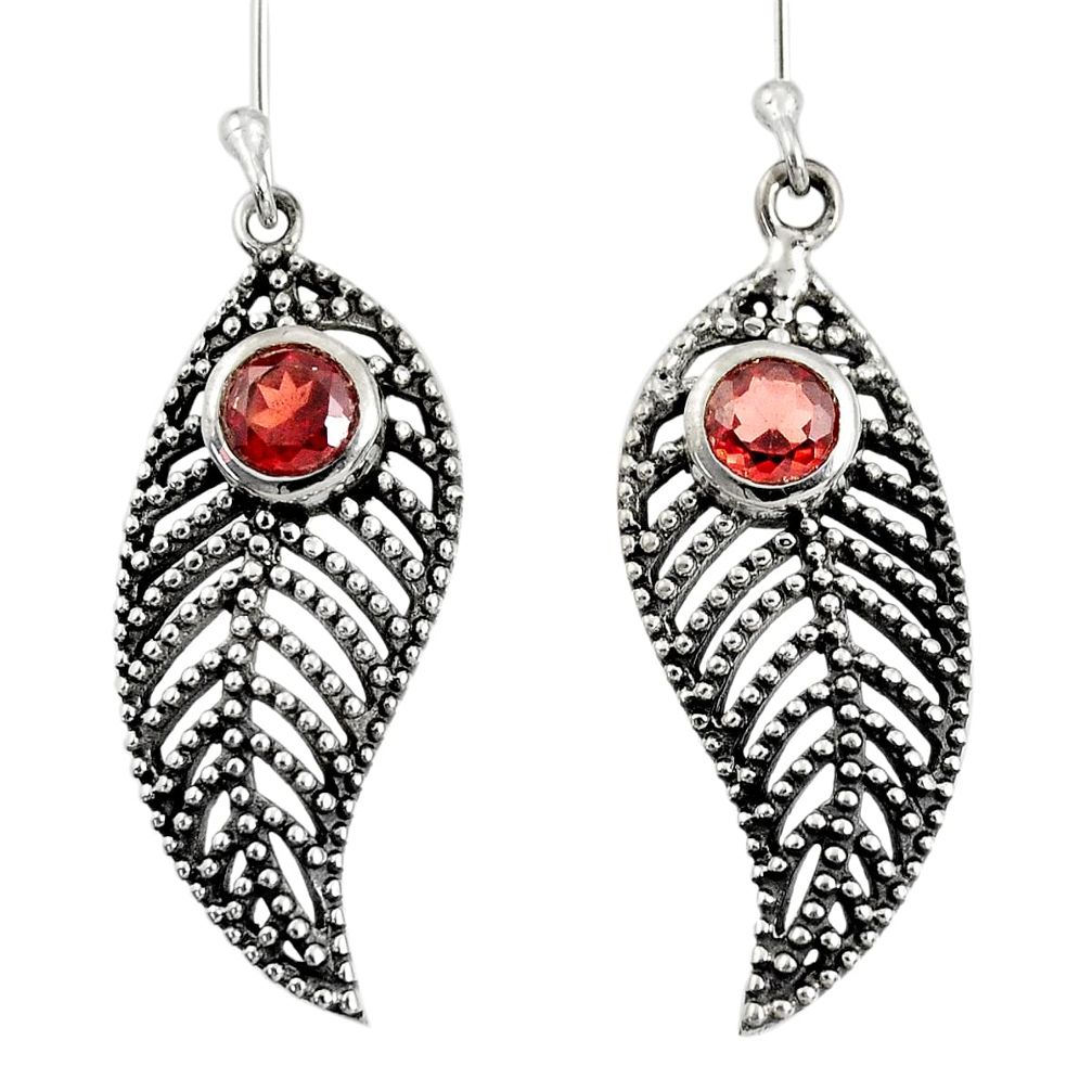 1.77cts natural red garnet 925 sterling silver deltoid leaf earrings d40141