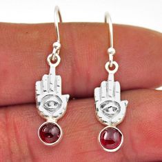 1.53cts natural red garnet 925 sterling silver hand of god hamsa earrings n28893