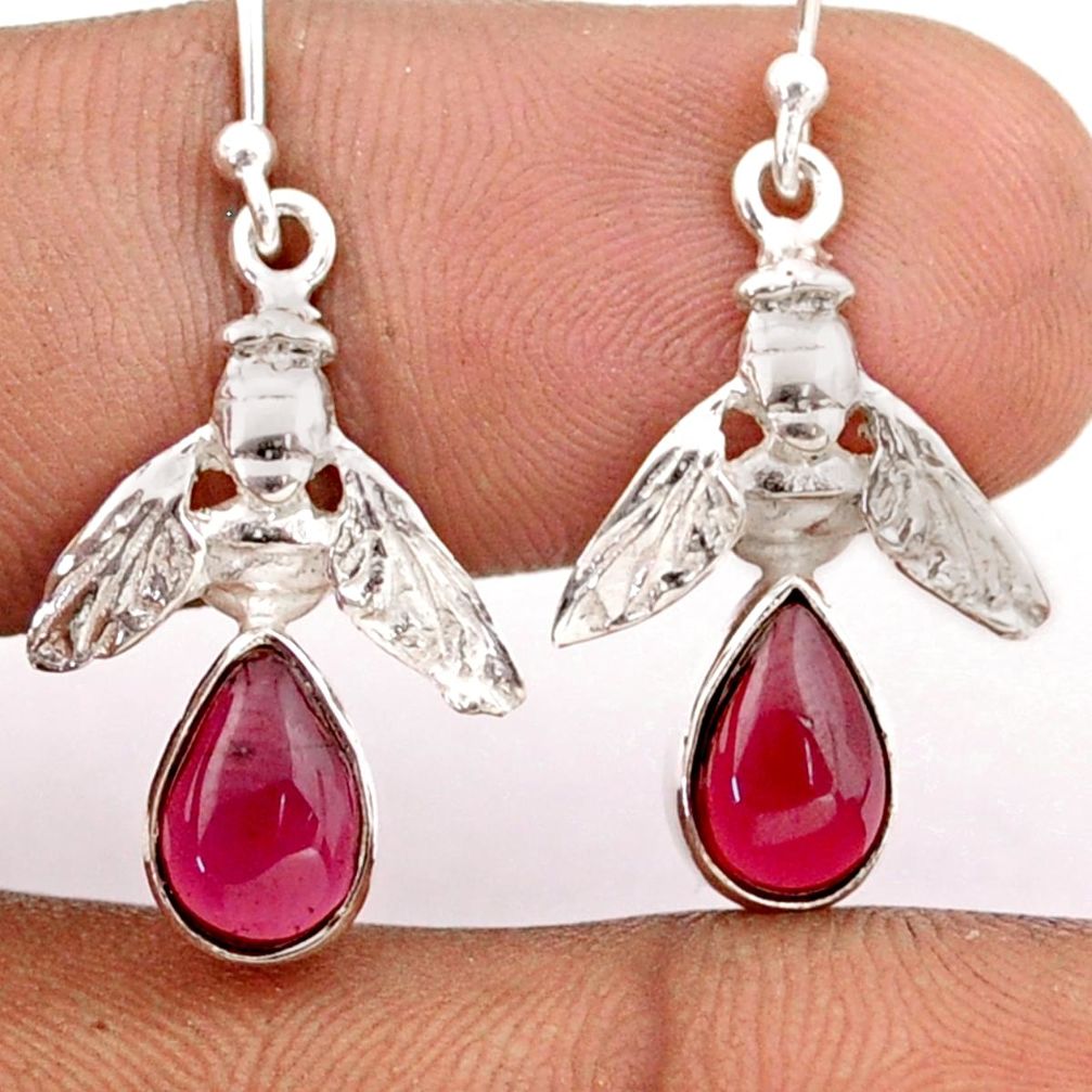 4.34cts natural red garnet 925 sterling silver honey bee earrings jewelry t82812