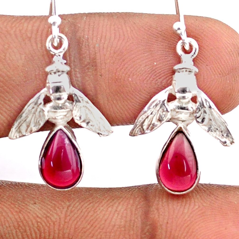 4.43cts natural red garnet 925 sterling silver honey bee earrings jewelry t82813