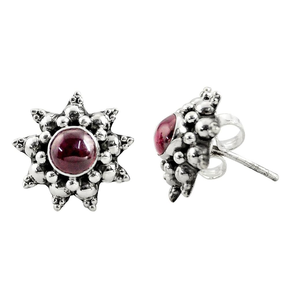 1.74cts natural red garnet 925 sterling silver stud earrings jewelry r22789