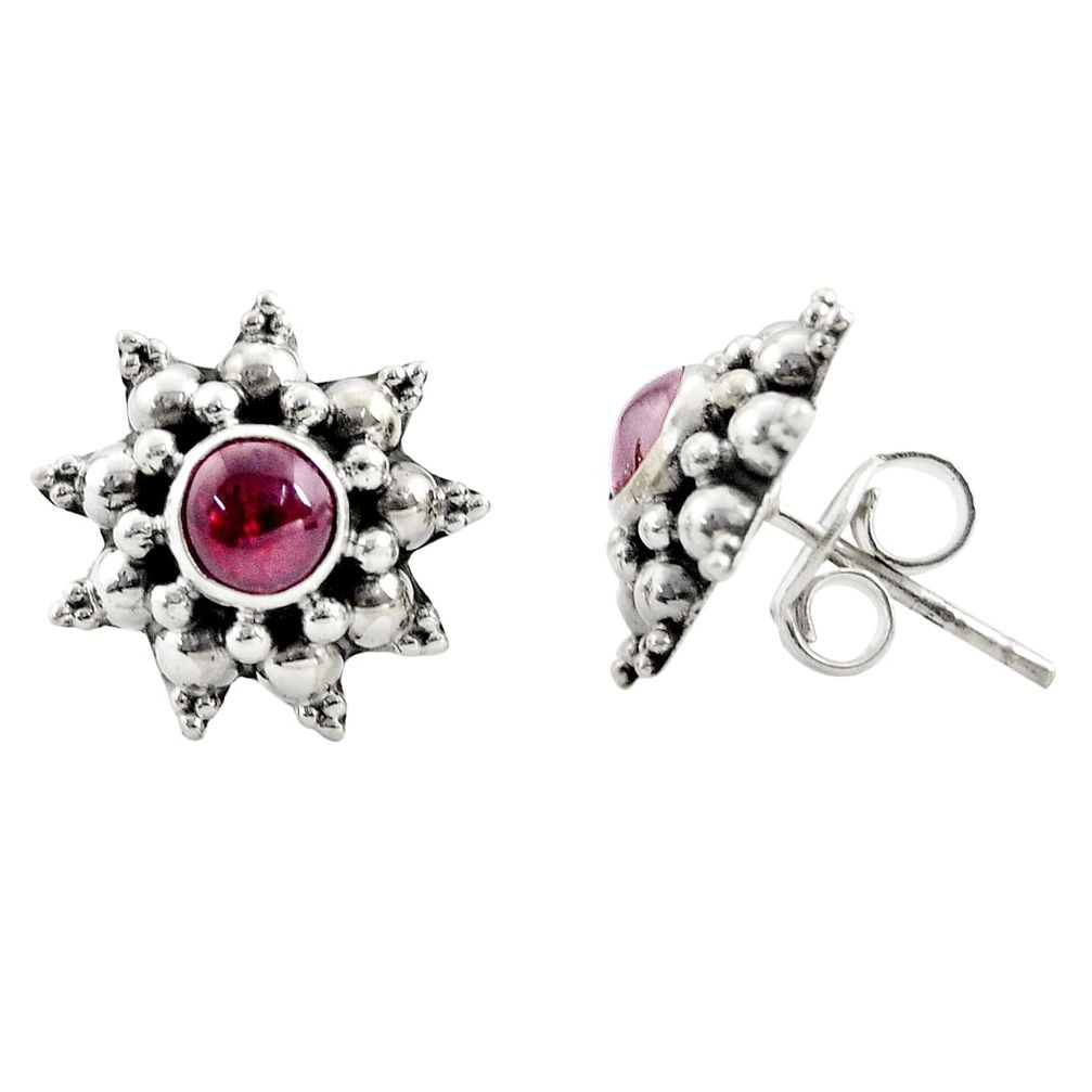 1.63cts natural red garnet 925 sterling silver stud earrings jewelry r22804