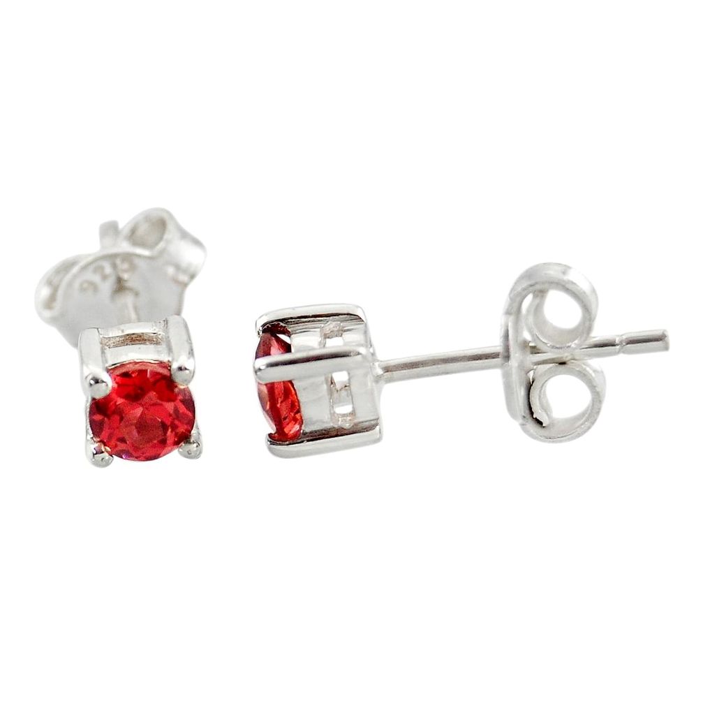1.28cts natural red garnet 925 sterling silver stud earrings jewelry r45633