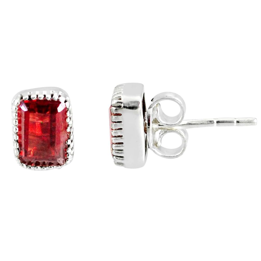 3.21cts natural red garnet 925 sterling silver stud earrings jewelry r77094