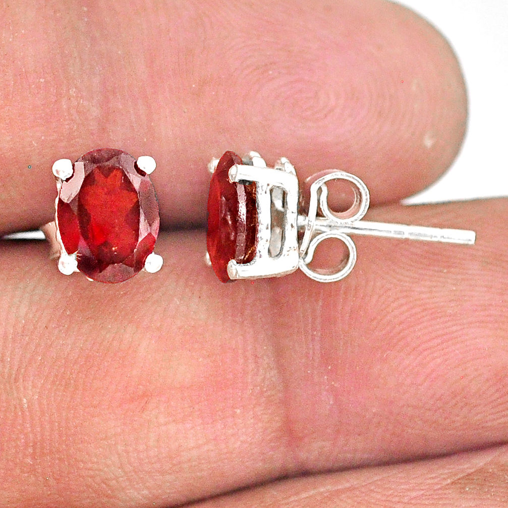 4.03cts natural red garnet 925 sterling silver handmade stud earring r83694