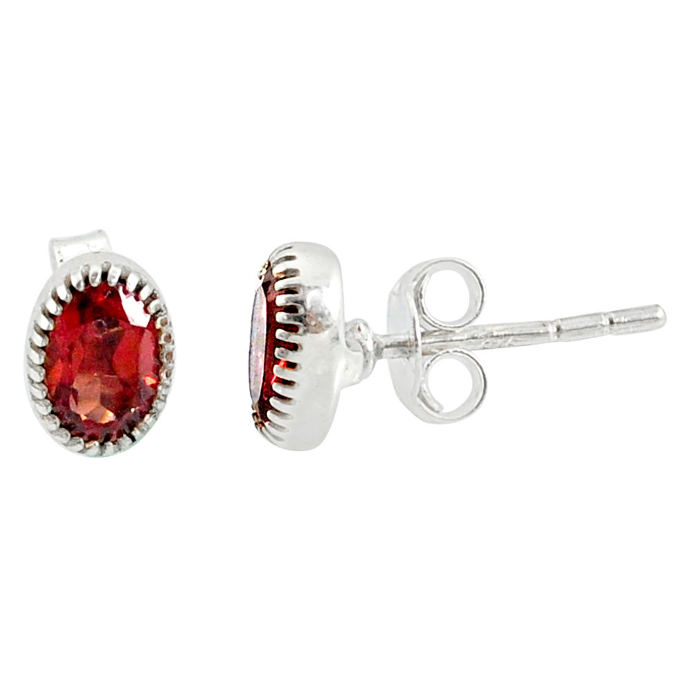 2.45cts natural red garnet 925 sterling silver stud earrings jewelry r87552