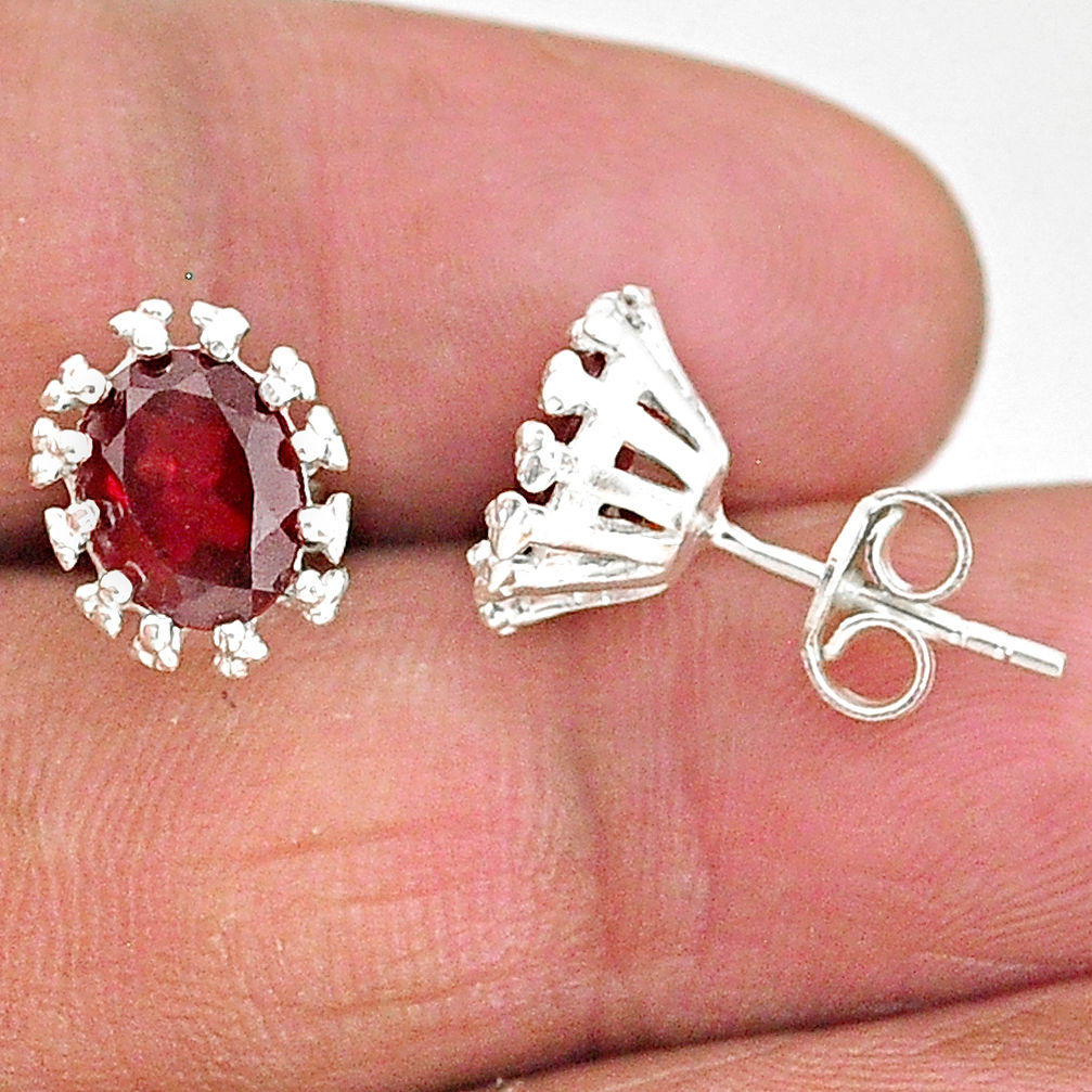 4.23cts natural red garnet 925 sterling silver stud earrings jewelry t4493
