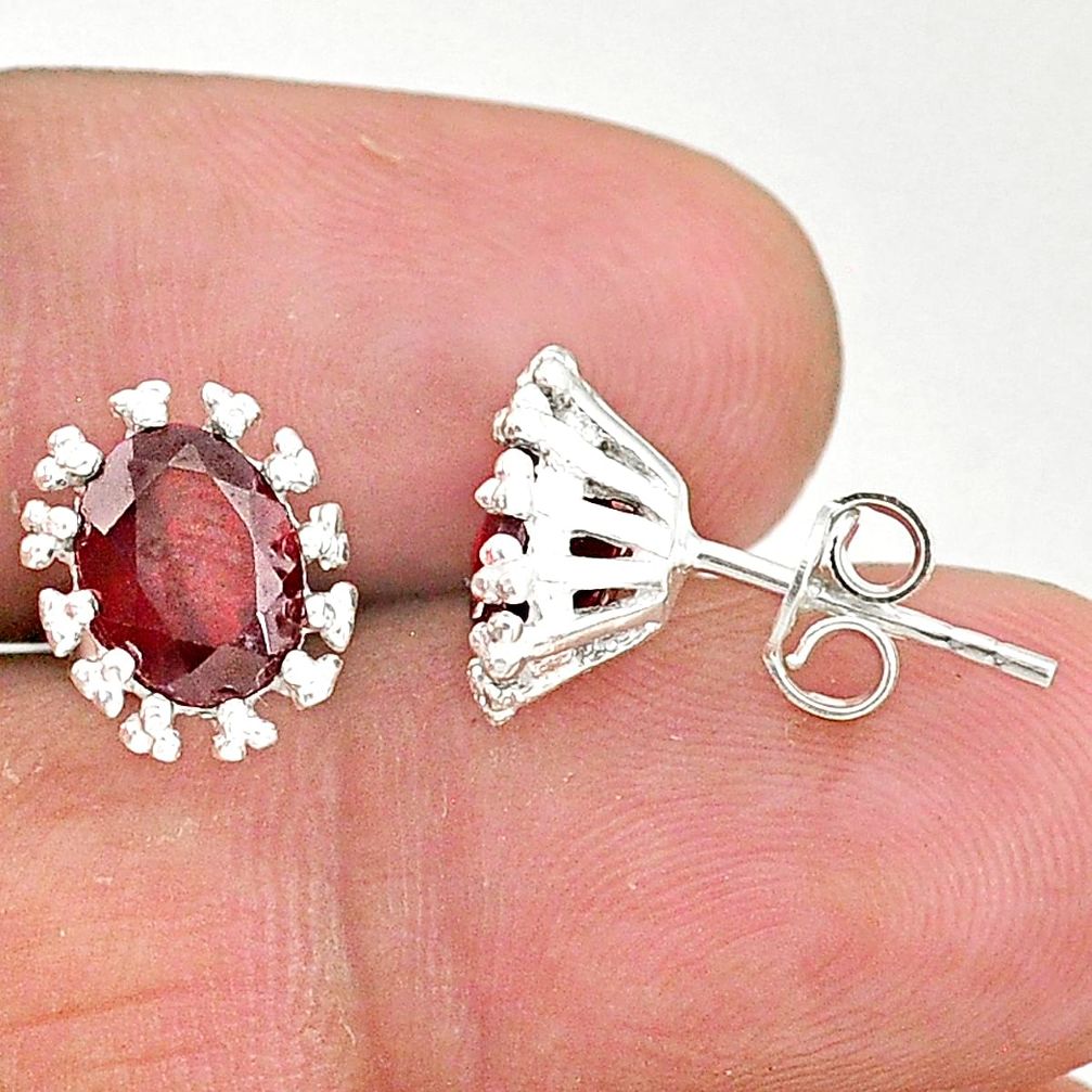 4.23cts natural red garnet 925 sterling silver stud earrings jewelry t4503